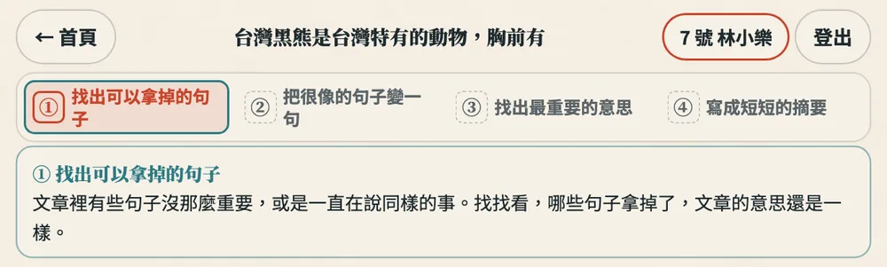 上方的四個步驟，點一下會出現說明